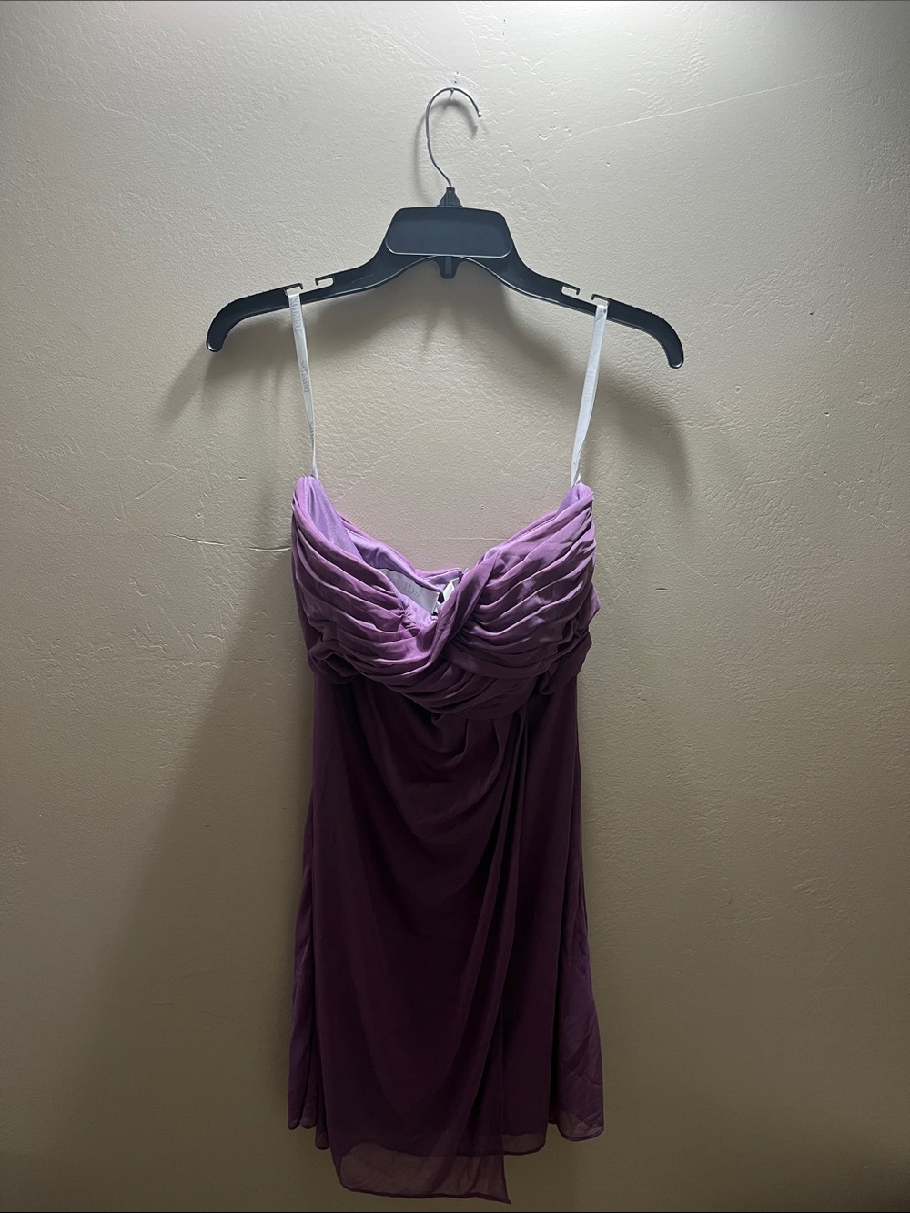 David's Bridal Lavender Purple Ruching Mini Dress